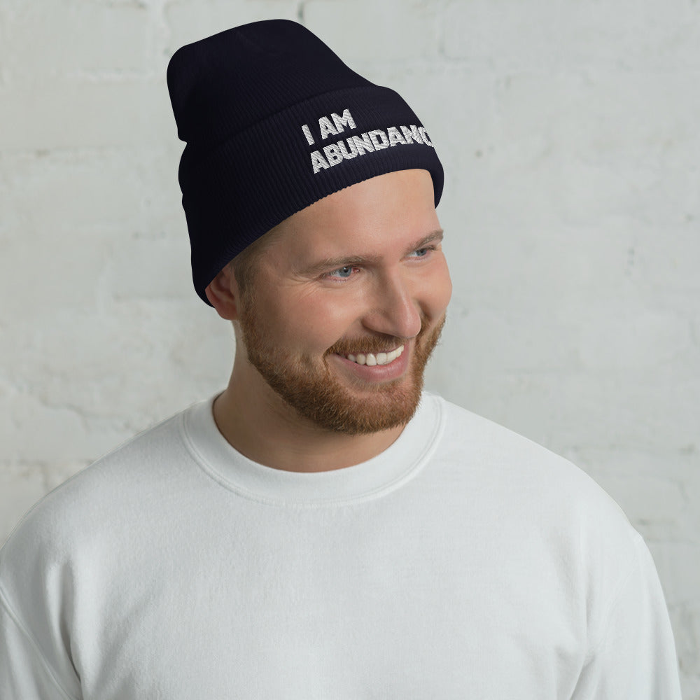Motivational Cuffed Beanie "I AM ABUNDANCE" Law of Affirmation Embroidery Cuffed Beanie
