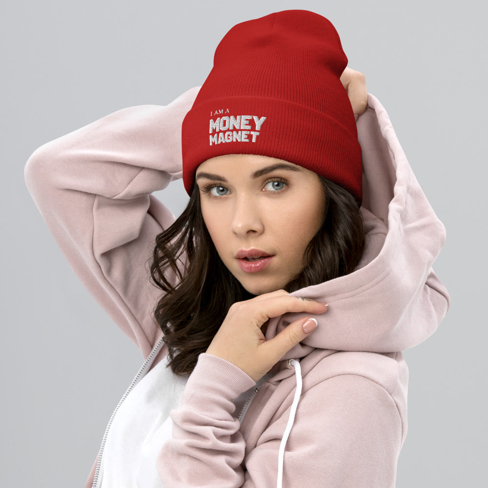 Motivational Beanie " I AM A MONEY MAGNET" Inspiring Law of Affirmation Embroidery Cuffed Beanie