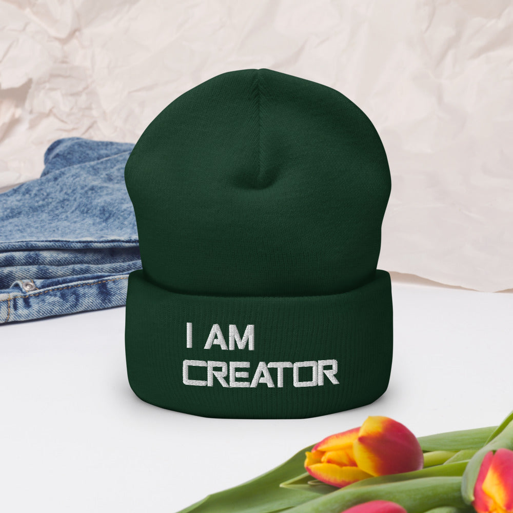 Motivational Beanie " I AM CREATOR" Inspiring Law of Affirmation Embroidery Cuffed Beanie
