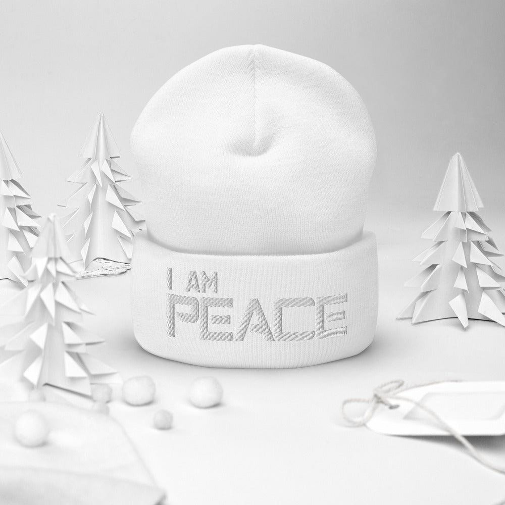 Motivational Beanie " I AM PEACE" Inspiring Law of Affirmation Embroidery Cuffed Beanie