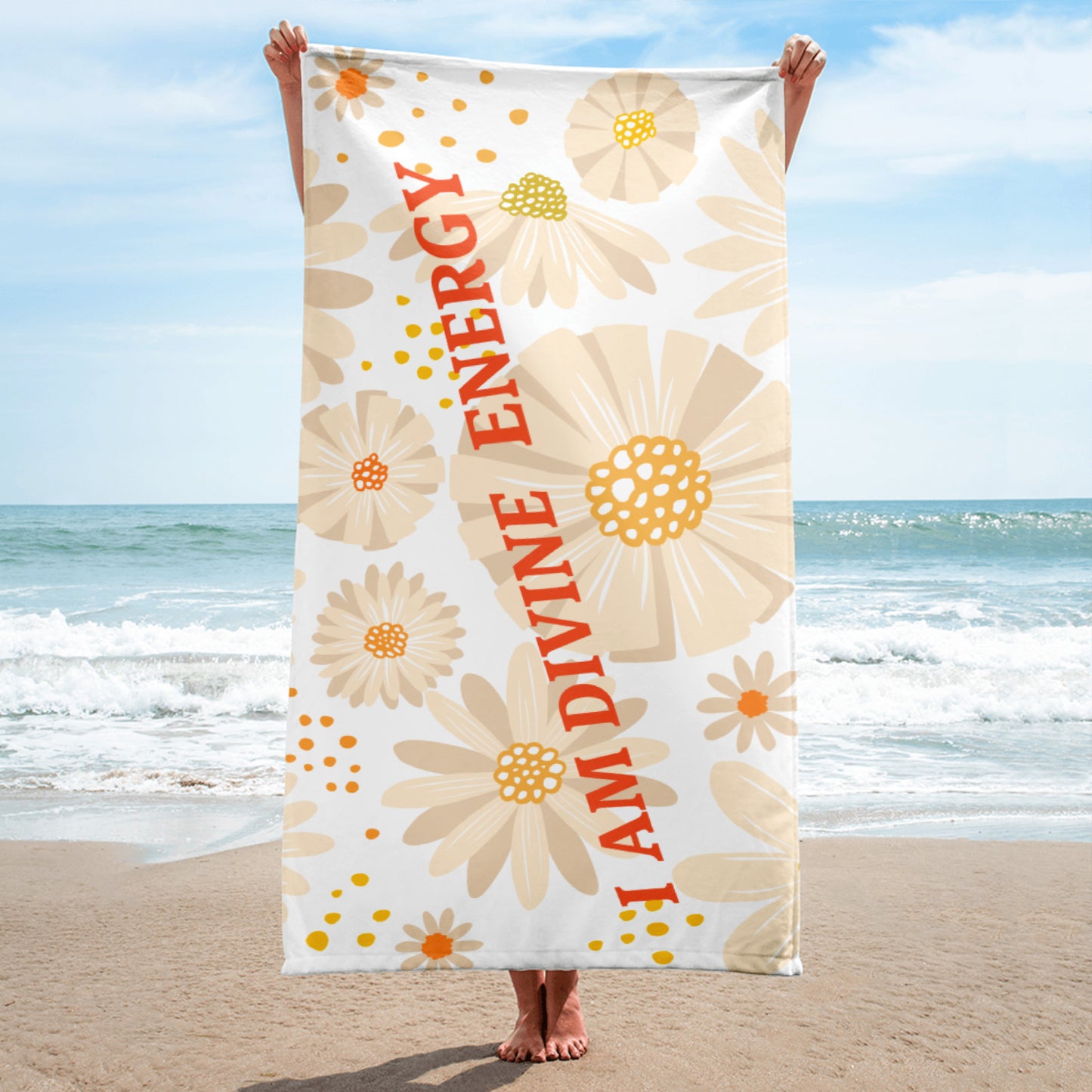 Motivational Towel "I AM DIVINE ENERGY" Law of Affirmation Beach Towel