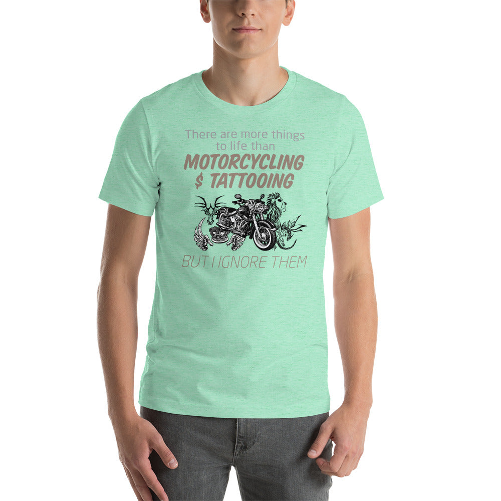 Funny Tattooing T-Shirt "Motorcycling & Tattooing" Customized Short-Sleeve Unisex T-Shirt For Tattoo Lovers