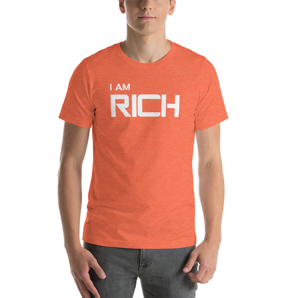 Motivational T-Shirt. "I AM RICH" Law of Affirmation Short-Sleeve Unisex T-Shirt.