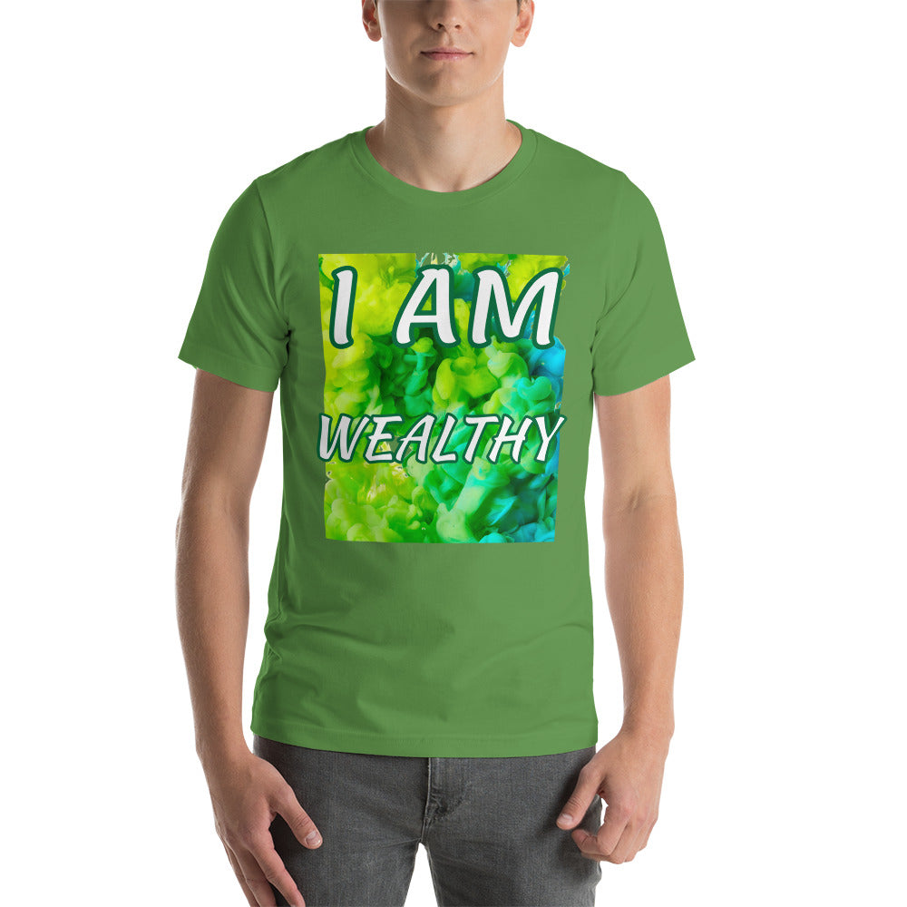 Motivational T-Shirt " I AM WEALTHY" Inspiring Law of Affirmation Short-Sleeve Unisex T-Shirt