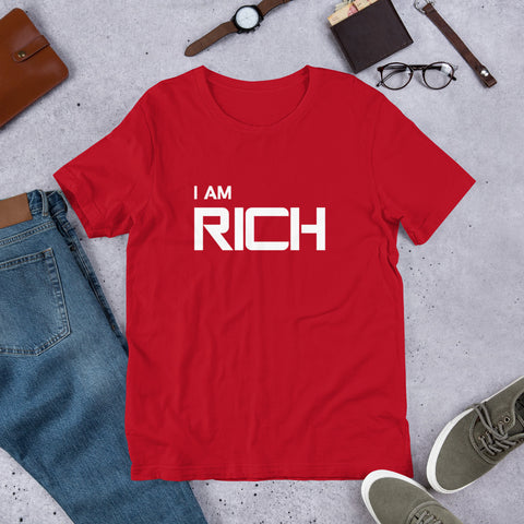 Motivational  T-Shirt. "I AM RICH" Law of Affirmation Short-Sleeve Unisex T-Shirt.