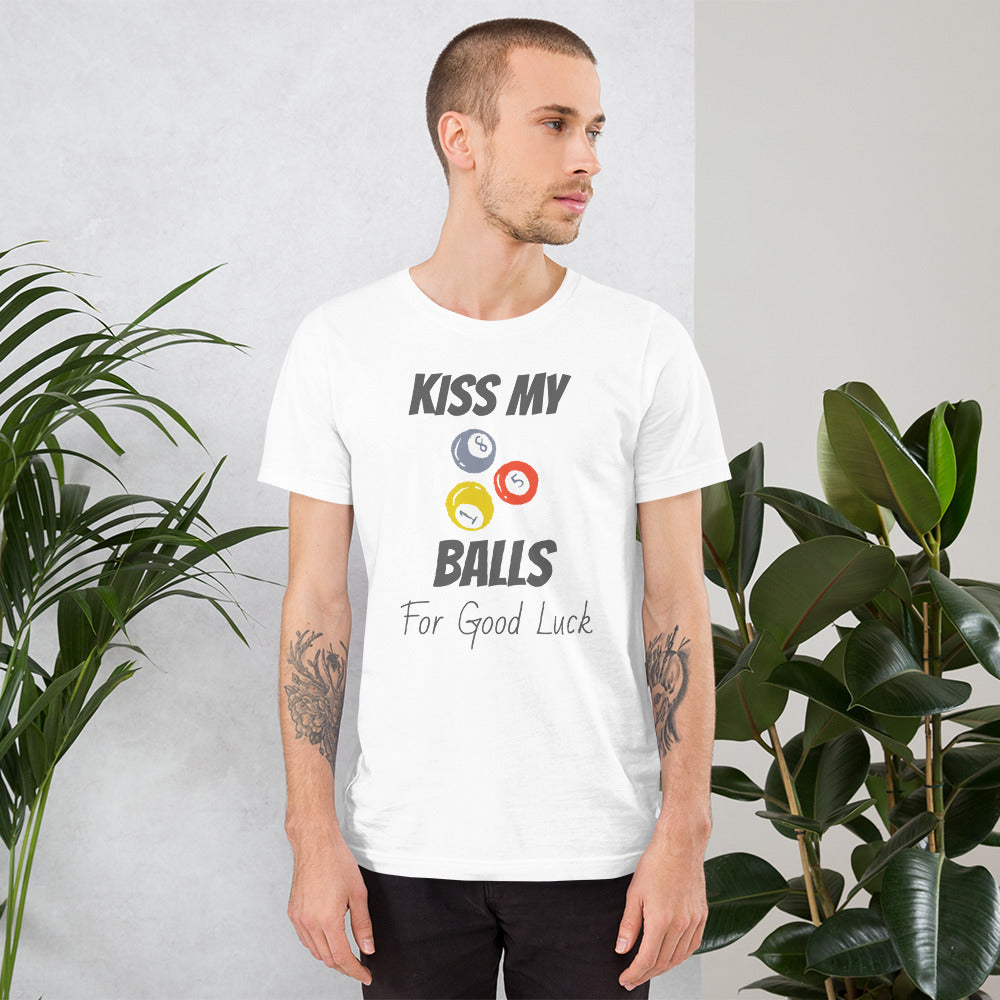 Funny Billiard T-Shirt "Kiss My Balls" Exclusive Unisex T-Shirt for Snooker Player and Fans