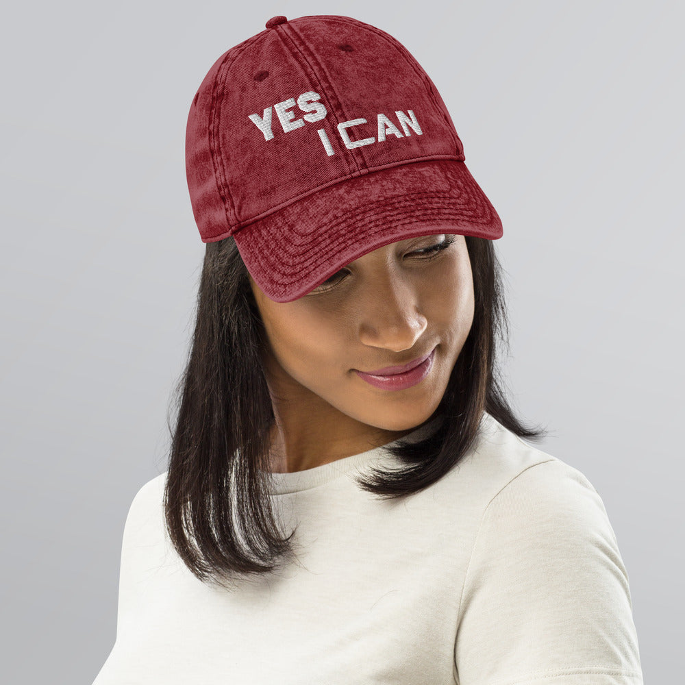 Motivational Cap " YES I CAN" Law of Affirmation Embroidery Vintage Cotton Twill Hat