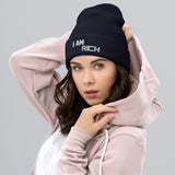 Motivational Beanie " I AM RICH"  Inspiring Law of affirmation  Embroidery Cuffed Beanie