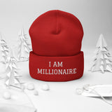 Motivational Beanie "I AM MILLIONAIRE" Law of Affirmation Embroidery Cuffed Beanie