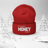 Motivational Beanie "MONEY IS MY MIDDLE NAME"  Law of Affirmation Embroidery Cuffed Beanie