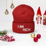 Motivational Beanie " I AM RICH"  Inspiring Law of affirmation  Embroidery Cuffed Beanie