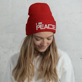 Motivational Beanie "I AM PEACE" Spiritual Law of Affirmation Embroidery Cuffed Beanie