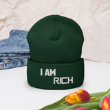 Motivational Beanie " I AM RICH"  Inspiring Law of affirmation  Embroidery Cuffed Beanie