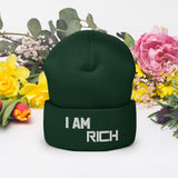 Motivational Beanie " I AM RICH"  Inspiring Law of affirmation  Embroidery Cuffed Beanie