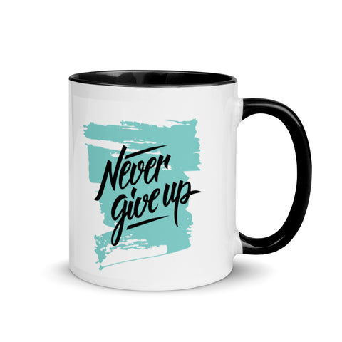 Motivational Mug "NEVER GIVE UP" Positive Inspirational Coffee Mug with Color Inside
