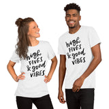 Motivational  T-Shirt "High Fives & Good Vibes"  Law of Affirmation Short-Sleeve Unisex T-Shirt