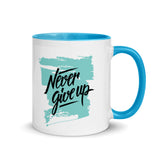 Motivational Mug "NEVER GIVE UP" Positive Inspirational Coffee Mug with Color Inside