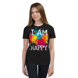 Youth T-Shirt " I AM HAPPY" Positive Motivational & Inspiring Youth Short Sleeve T-Shirt