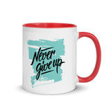 Motivational Mug "NEVER GIVE UP" Positive Inspirational Coffee Mug with Color Inside