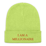 Law of Affirmation Beanie " I am Millionaire" Ribbed knit Beanie