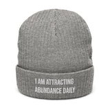 Motivational Beanie "I am Attracting Abundance" Ribbed knit beanie