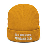 Motivational Beanie "I am Attracting Abundance" Ribbed knit beanie