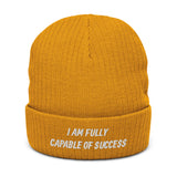 Motivational Beanie "I am fully capable of success" Ribbed knit beanie