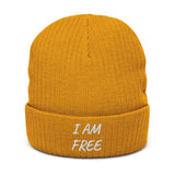 Motivational Beanie "I am Free" Ribbed knit beanie