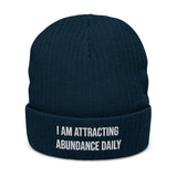 Motivational Beanie "I am Attracting Abundance" Ribbed knit beanie