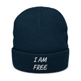 Motivational Beanie "I am Free" Ribbed knit beanie