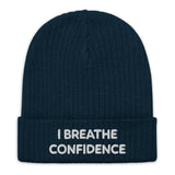 Motivational Beanie " I Breathe Confidence" Ribbed knit Beanie