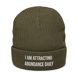 Motivational Beanie "I am Attracting Abundance" Ribbed knit beanie