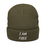 Motivational Beanie "I am Free" Ribbed knit beanie