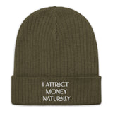 Positive Affirmation Beanie" I Attract Money Naturally" Ribbed knit beanie