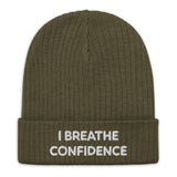 Motivational Beanie " I Breathe Confidence" Ribbed knit Beanie