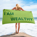 Motivational Towel "I AM WEALTHY" Positive Motivational & Inspiring Quoted Beach Towel