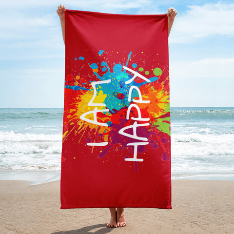 Motivational  Towel " I AM HAPPY"  Inspiring Law of Affirmation Beach Towel