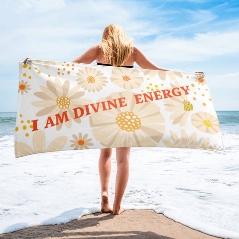 Motivational Towel "I AM DIVINE ENERGY"  Law of Affirmation Beach Towel