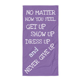 Motivational Towel "NEVER GIVE UP" Positive  Inspiring Beach Towel