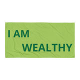 Motivational Towel "I AM WEALTHY" Positive Motivational & Inspiring Quoted Beach Towel