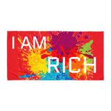 Motivational Towel " I AM RICH" Inspiring Law of Affirmation Beach Towel