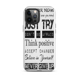 Motivational quote  iPhone case, Law of affirmation mobile phone case, Tough iPhone case "Just Try & others"