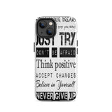 Motivational quote  iPhone case, Law of affirmation mobile phone case, Tough iPhone case "Just Try & others"