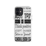 Motivational quote  iPhone case, Law of affirmation mobile phone case, Tough iPhone case "Just Try & others"
