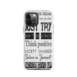 Motivational quote  iPhone case, Law of affirmation mobile phone case, Tough iPhone case "Just Try & others"