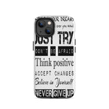 Motivational quote  iPhone case, Law of affirmation mobile phone case, Tough iPhone case "Just Try & others"