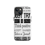 Motivational quote  iPhone case, Law of affirmation mobile phone case, Tough iPhone case "Just Try & others"