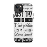 Motivational quote  iPhone case, Law of affirmation mobile phone case, Tough iPhone case "Just Try & others"