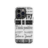 Motivational quote  iPhone case, Law of affirmation mobile phone case, Tough iPhone case "Just Try & others"