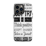 Motivational quote  iPhone case, Law of affirmation mobile phone case, Tough iPhone case "Just Try & others"